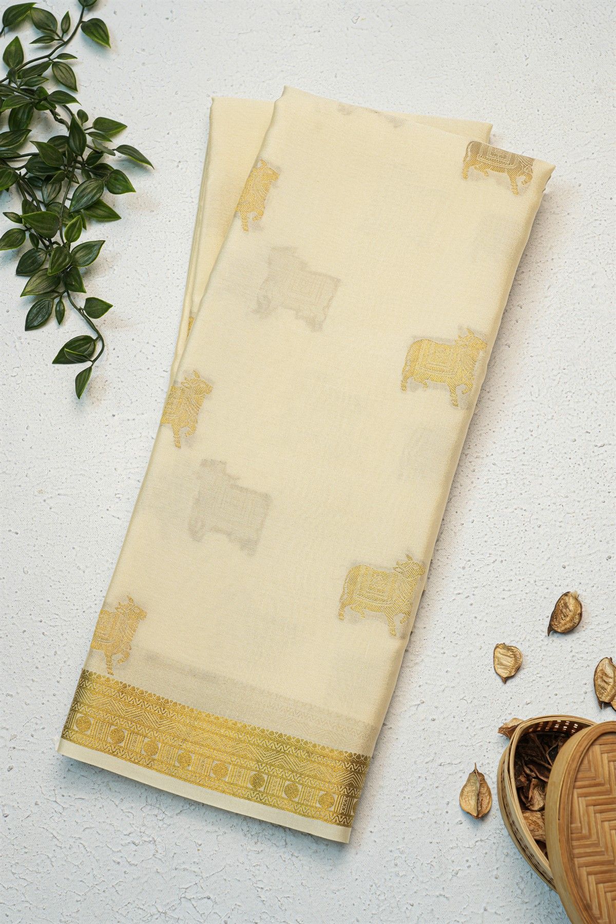 Mysore Crepe Cream Saree
