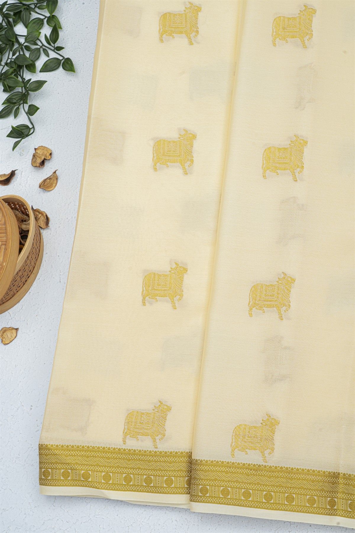 Mysore Crepe Cream Saree