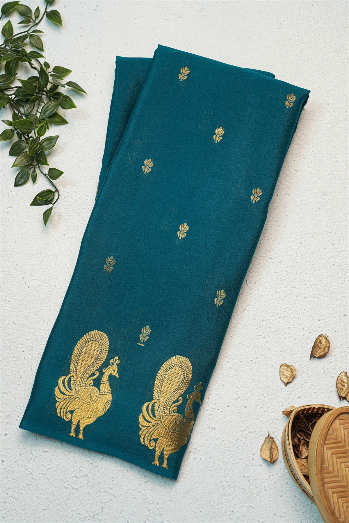 Mysore Crepe Teal Blue Saree