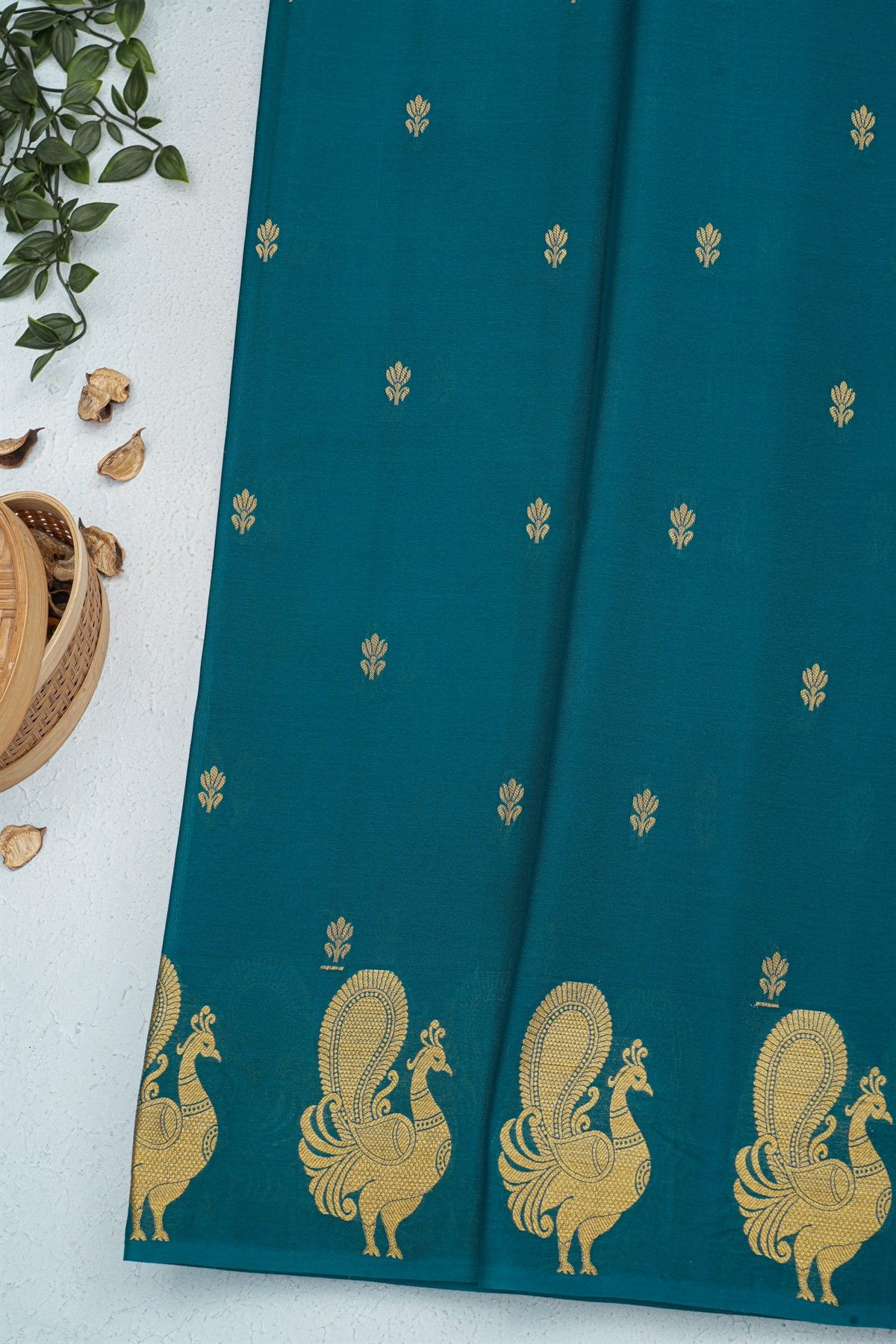 Mysore Crepe Teal Blue Saree