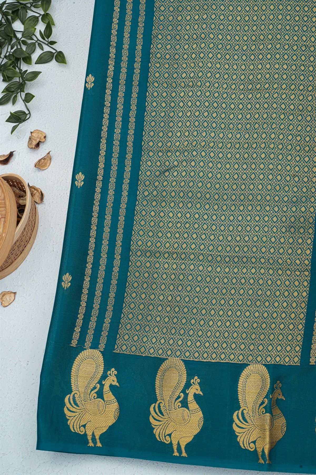 Mysore Crepe Teal Blue Saree