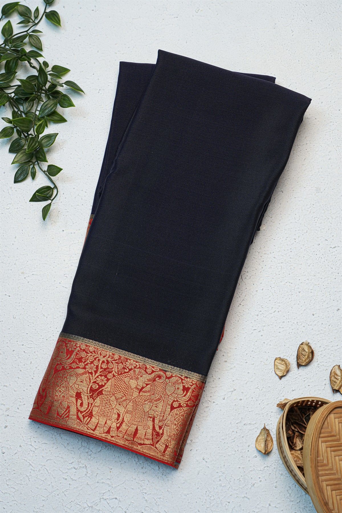 Mysore Crepe Black Saree
