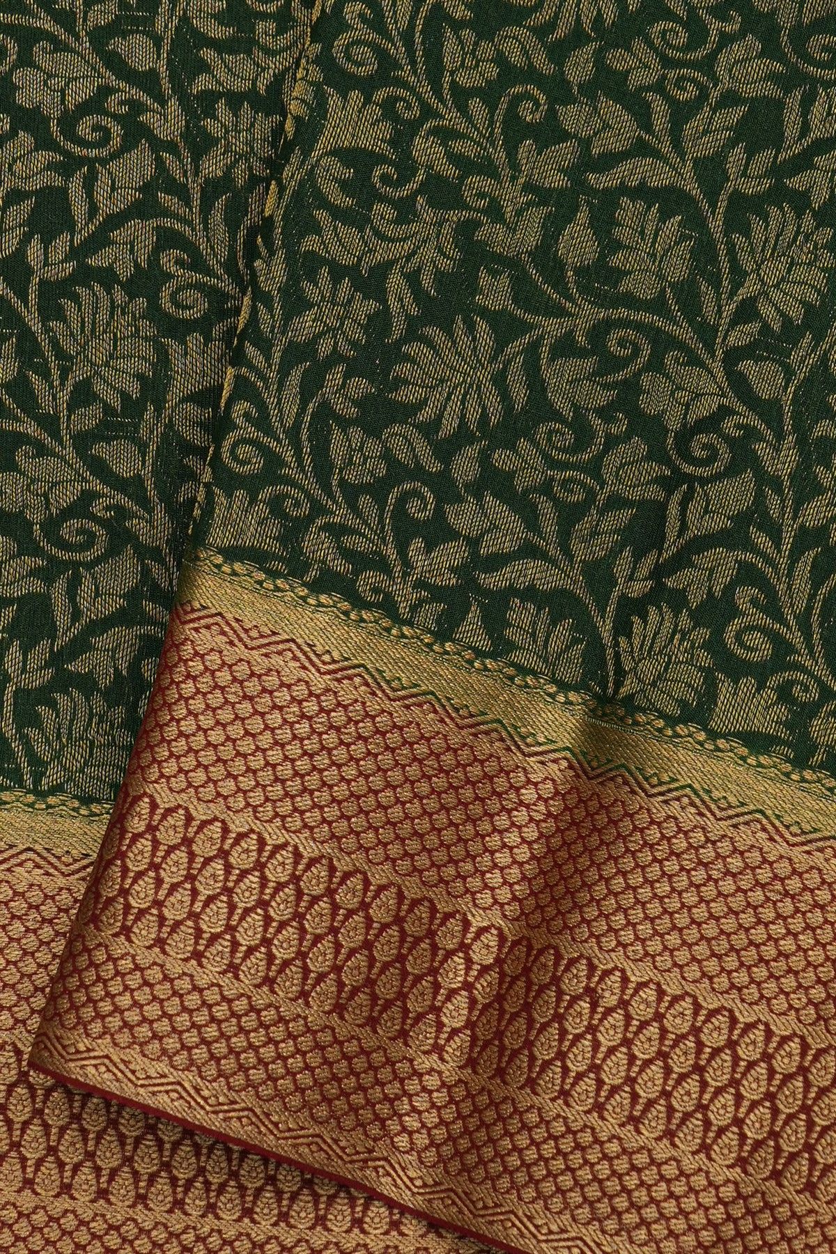 Mysore Crepe Bottle Green Saree