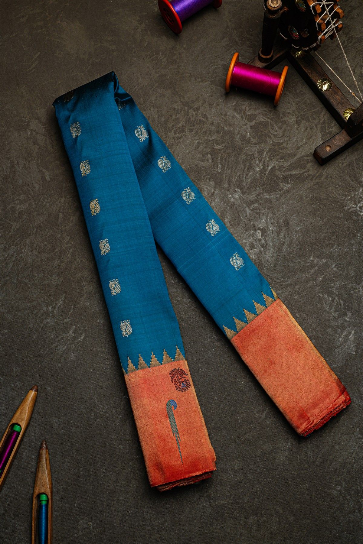 Gadwal Silk Peacock Blue Saree