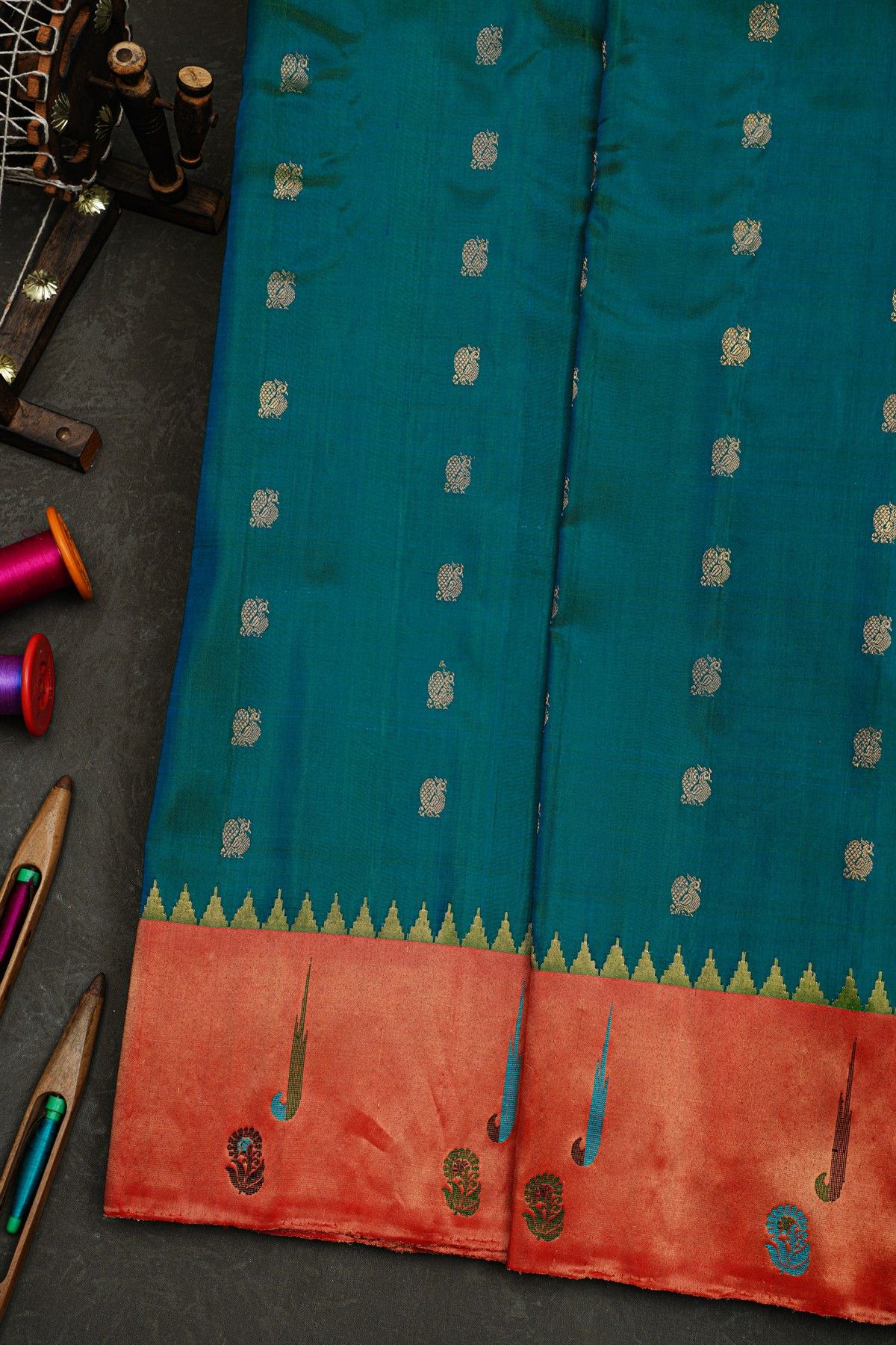 Gadwal Silk Peacock Blue Saree