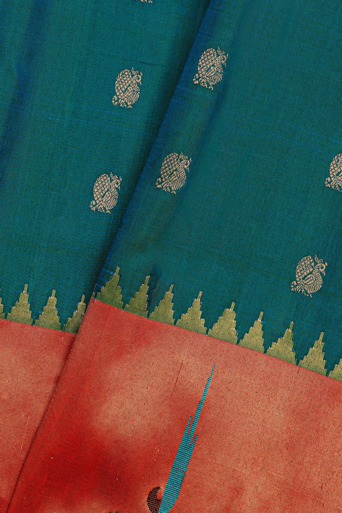 Gadwal Silk Peacock Blue Saree