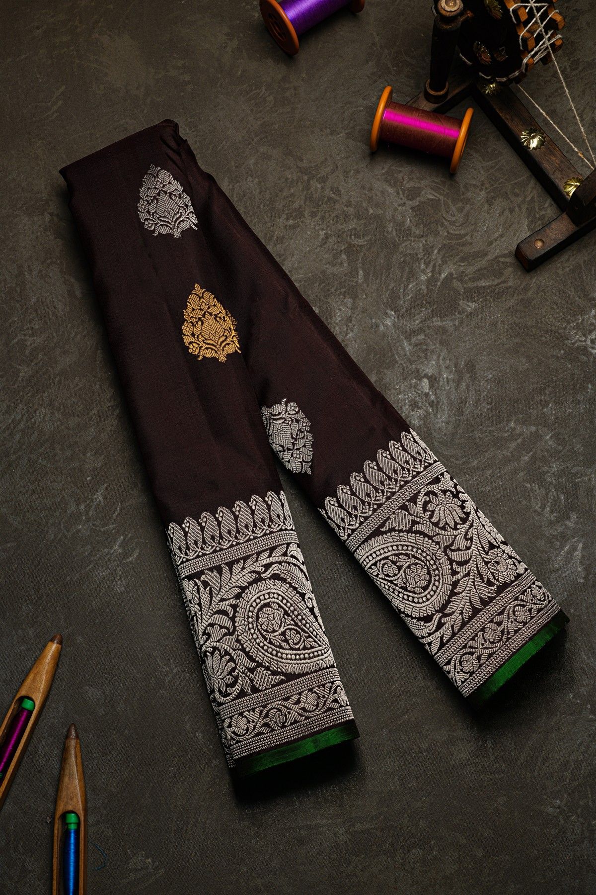 Gadwal Silk Dark Brown Saree