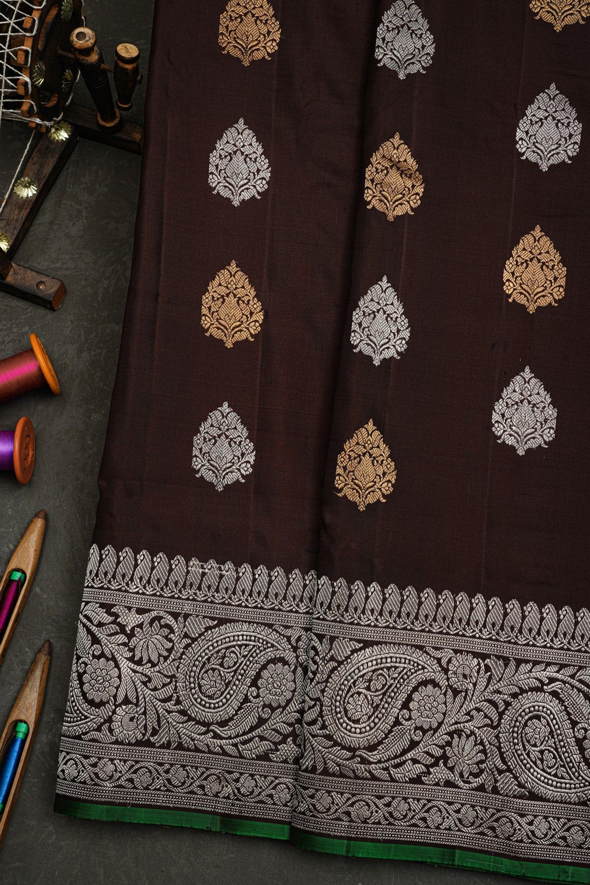 Gadwal Silk Dark Brown Saree