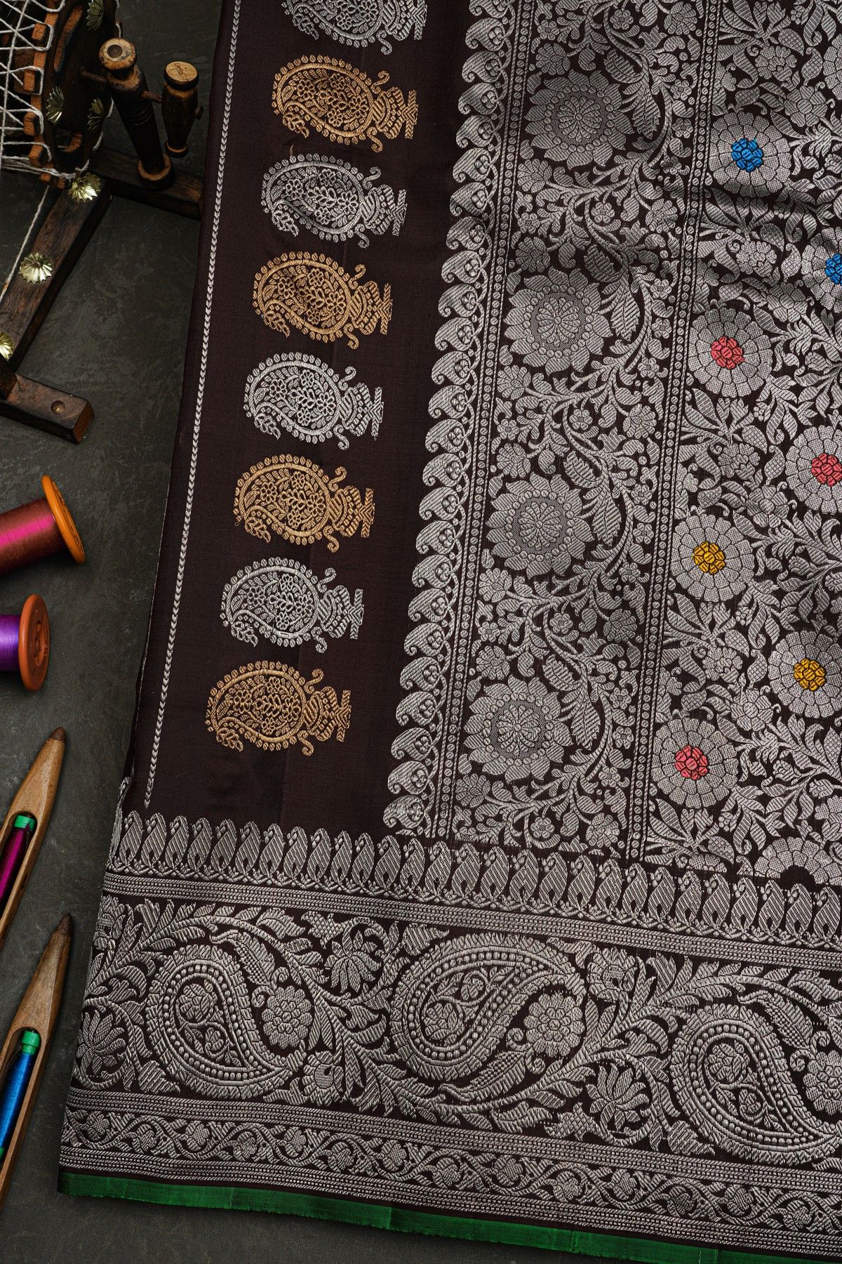 Gadwal Silk Dark Brown Saree