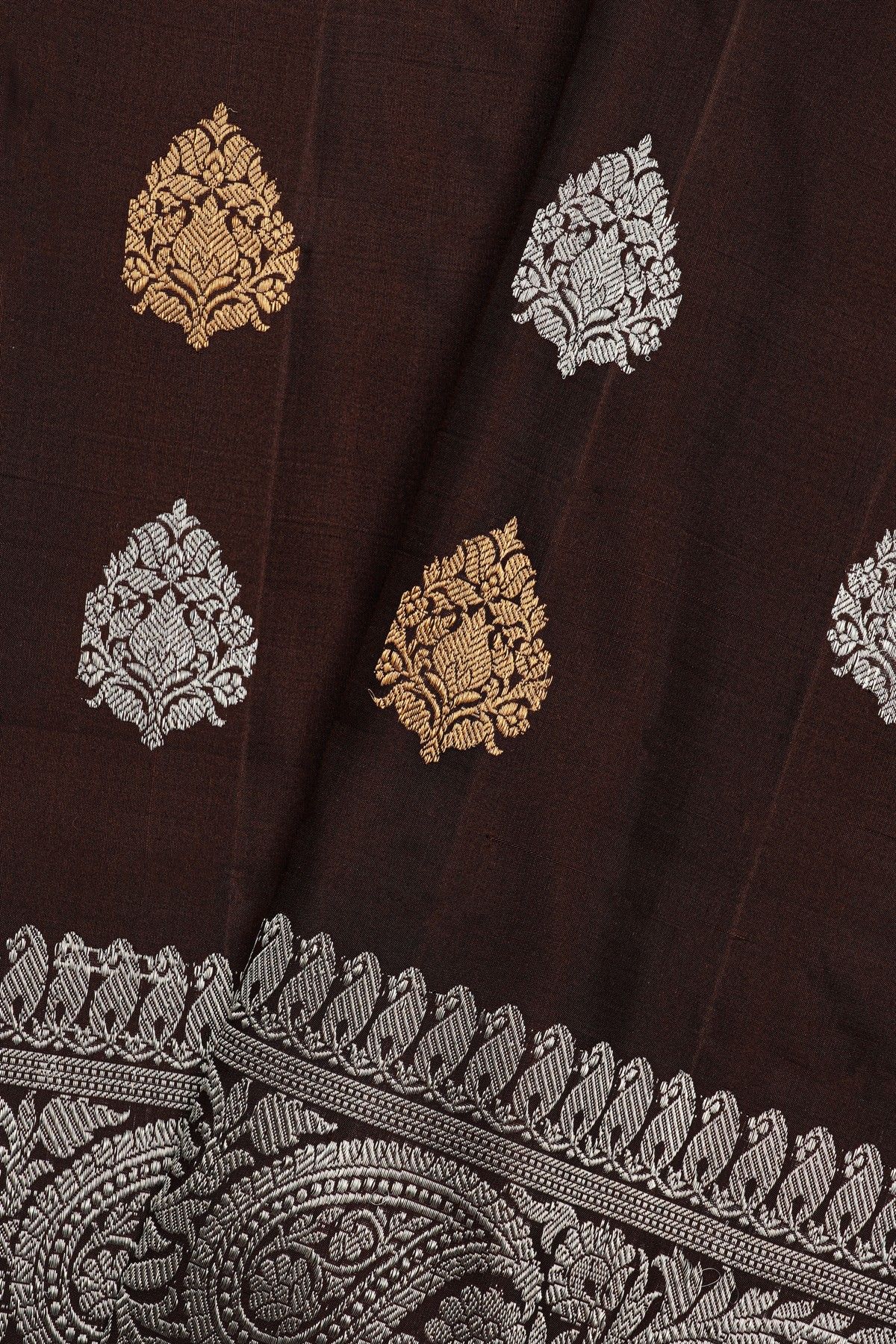 Gadwal Silk Dark Brown Saree