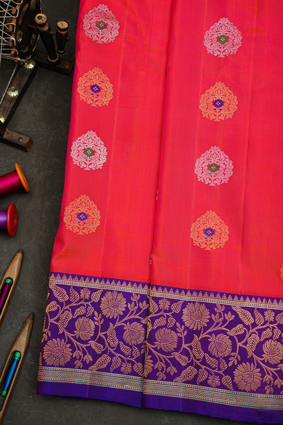 Gadwal Silk Peach Saree