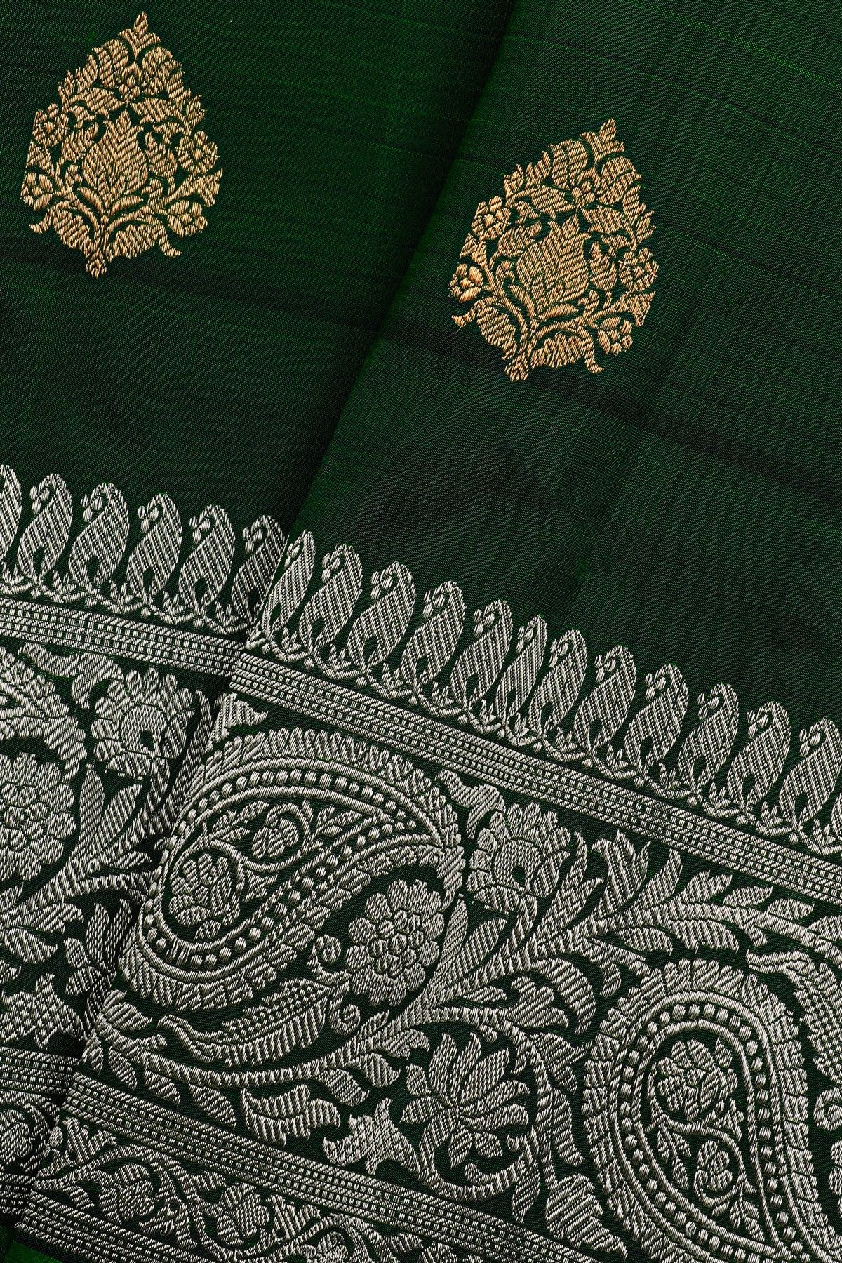 Gadwal Silk Bottle Green Saree