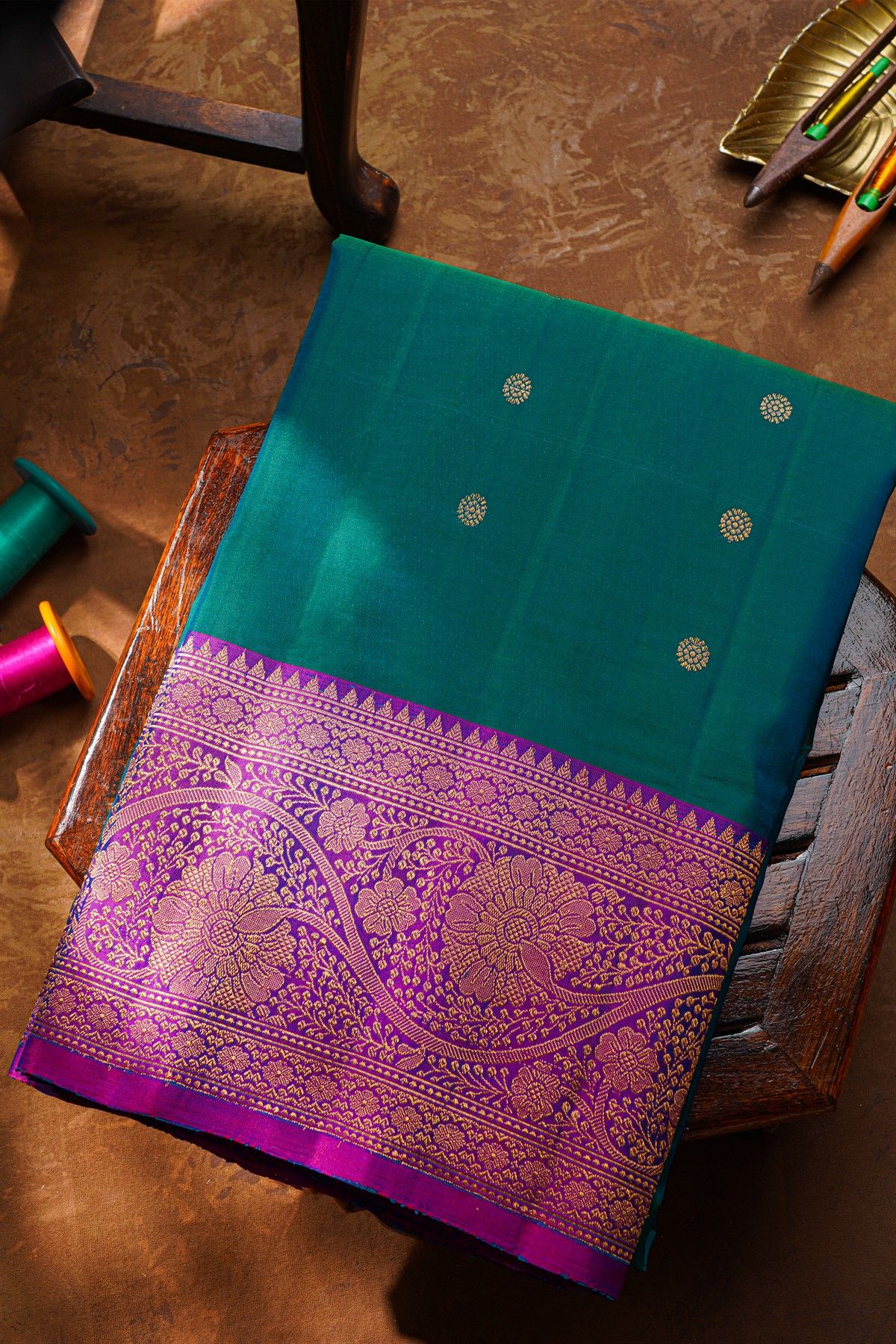 Gadwal Silk Peacock Blue Saree