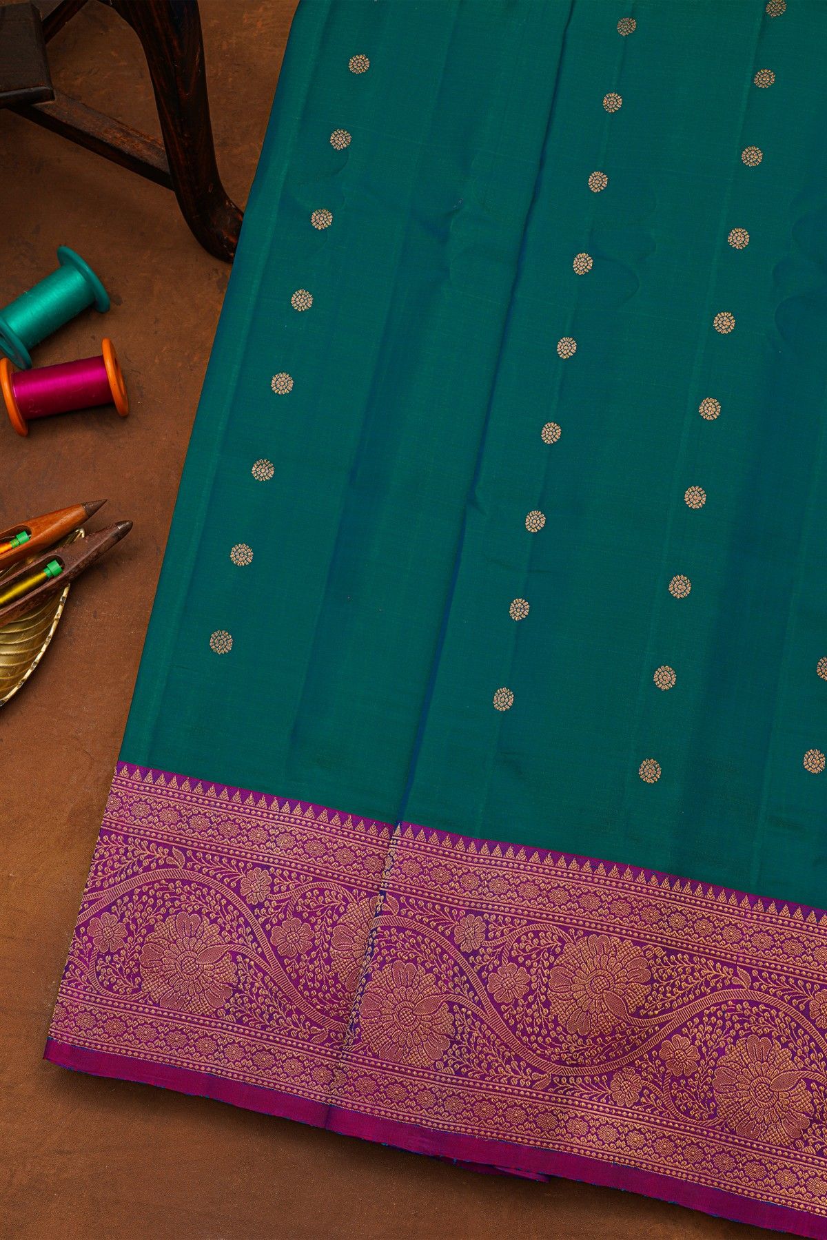Gadwal Silk Peacock Blue Saree