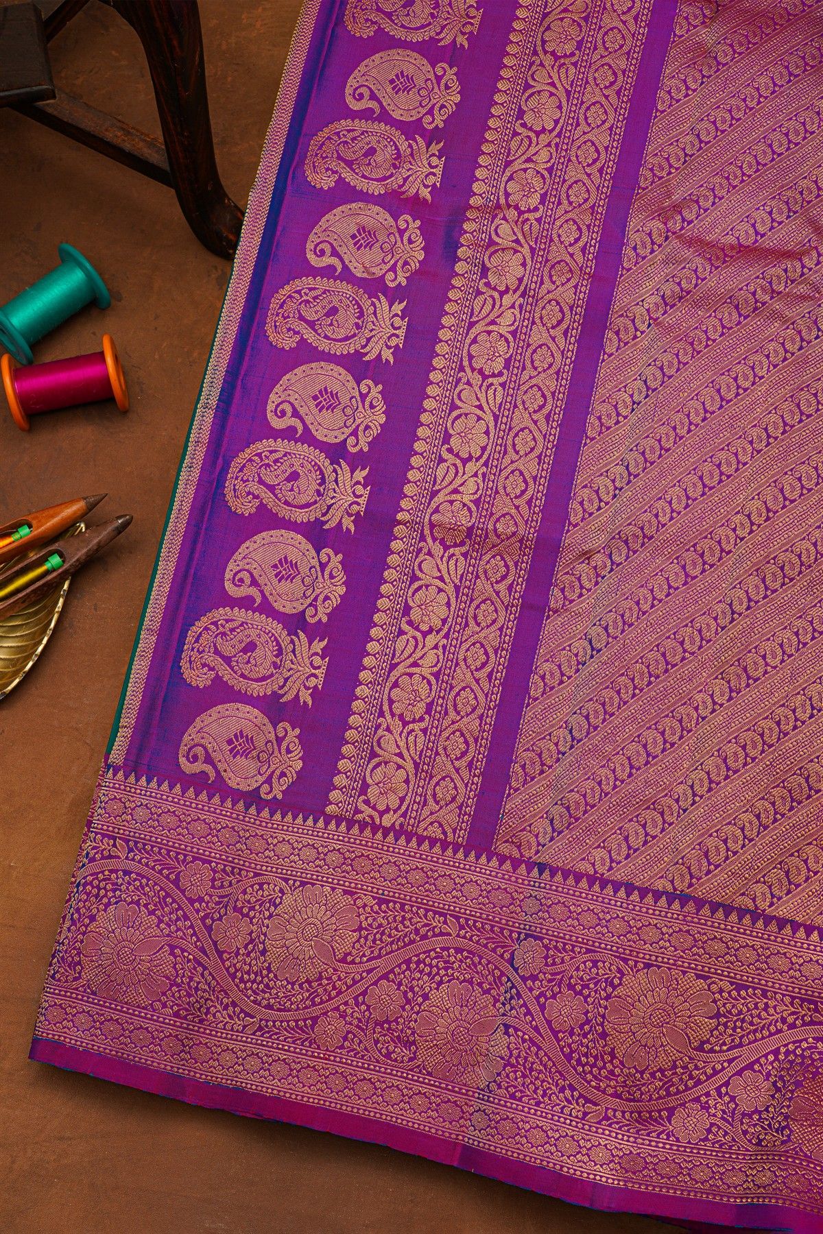 Gadwal Silk Peacock Blue Saree