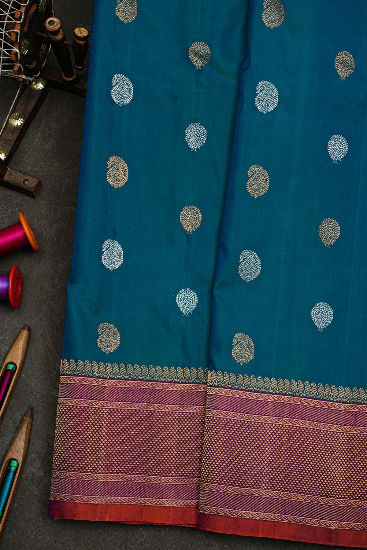 Gadwal Silk Peacock Blue Saree