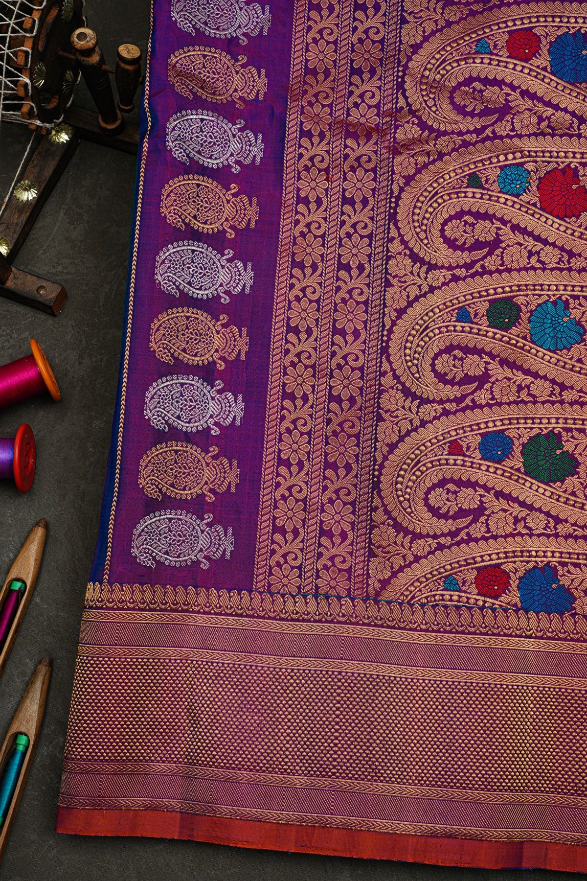 Gadwal Silk Peacock Blue Saree
