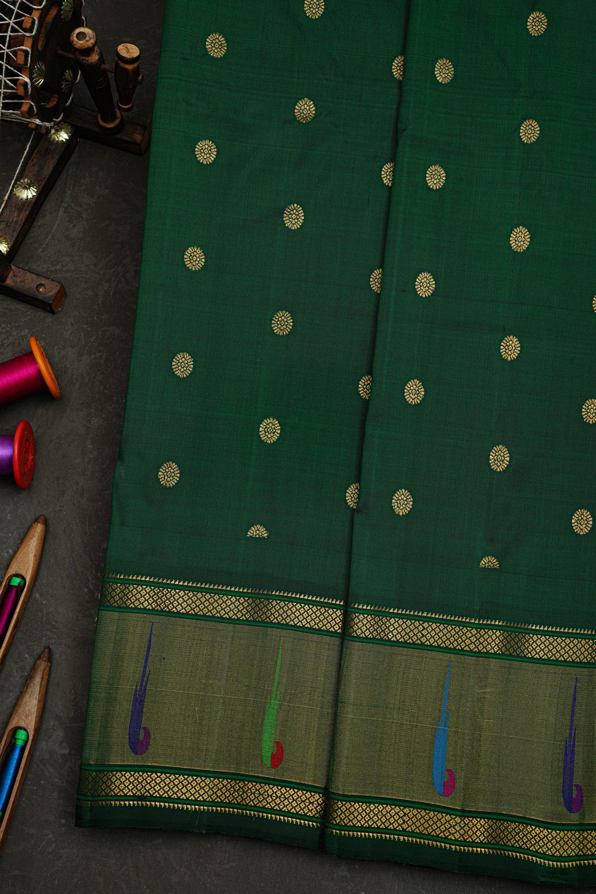 Gadwal Silk Bottle Green Saree