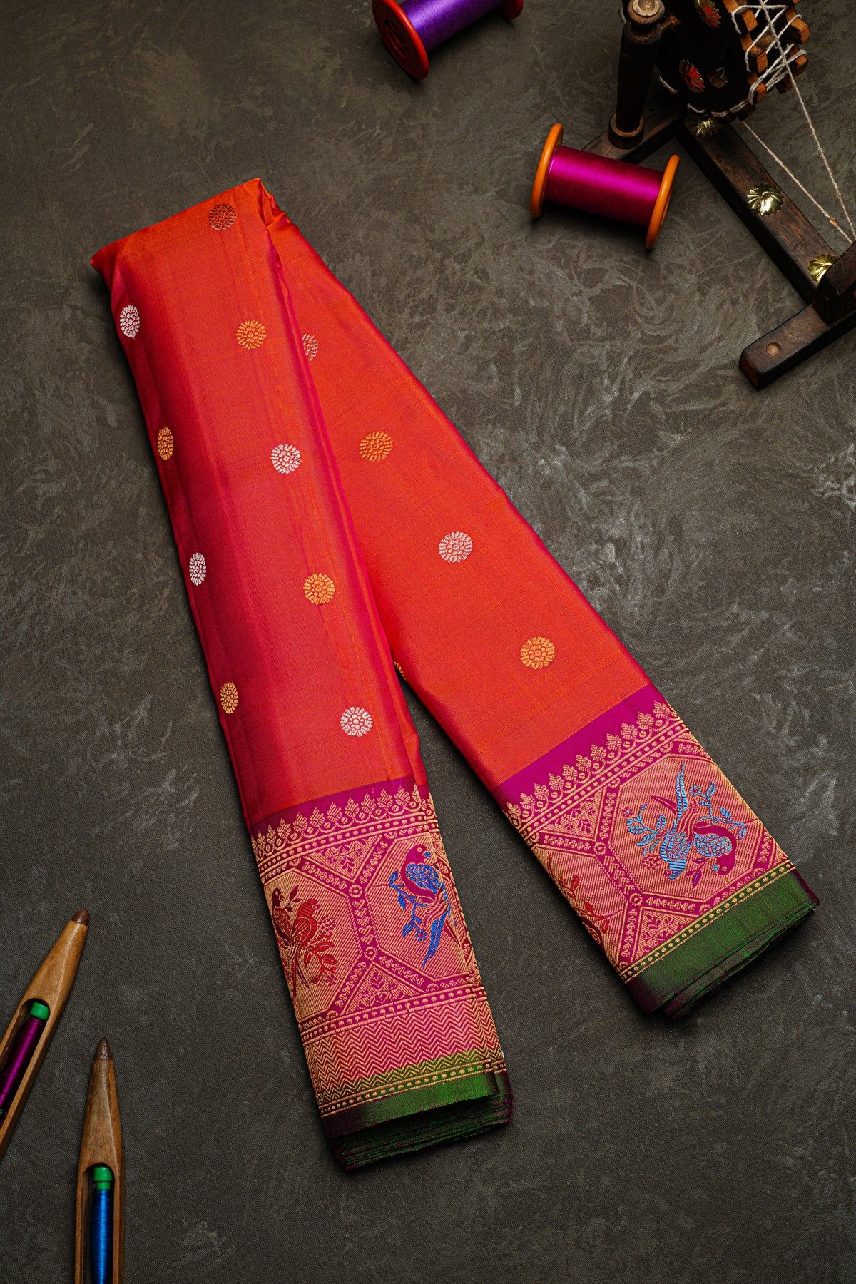Gadwal Silk Peach Saree