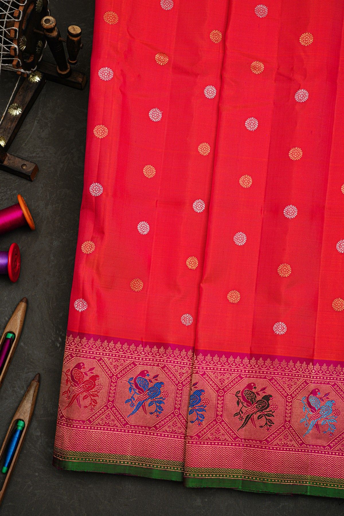 Gadwal Silk Peach Saree