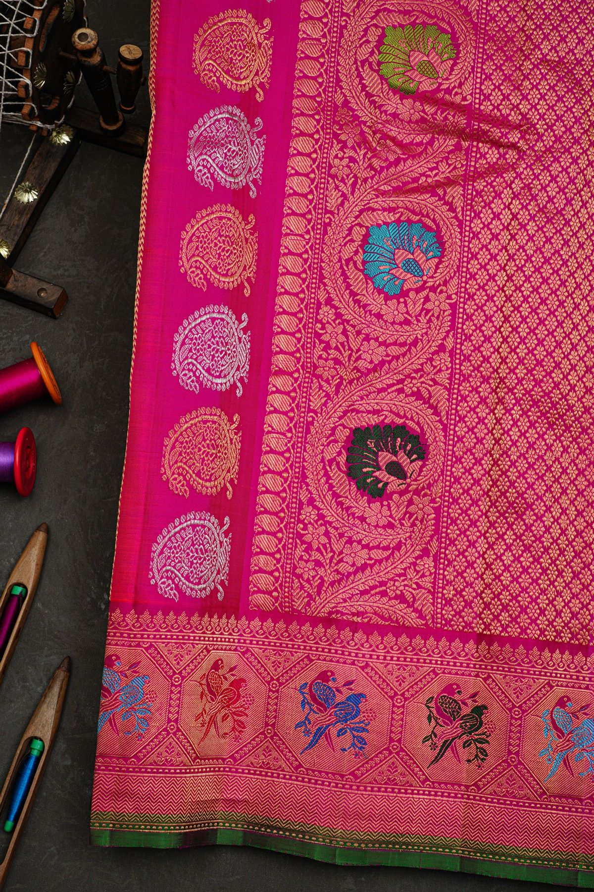 Gadwal Silk Peach Saree