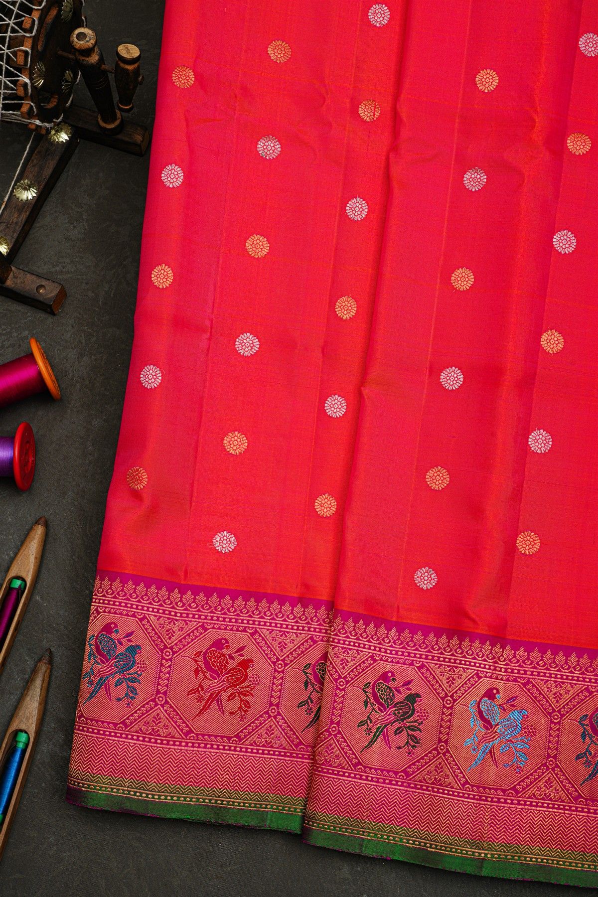 Gadwal Silk Peach Saree