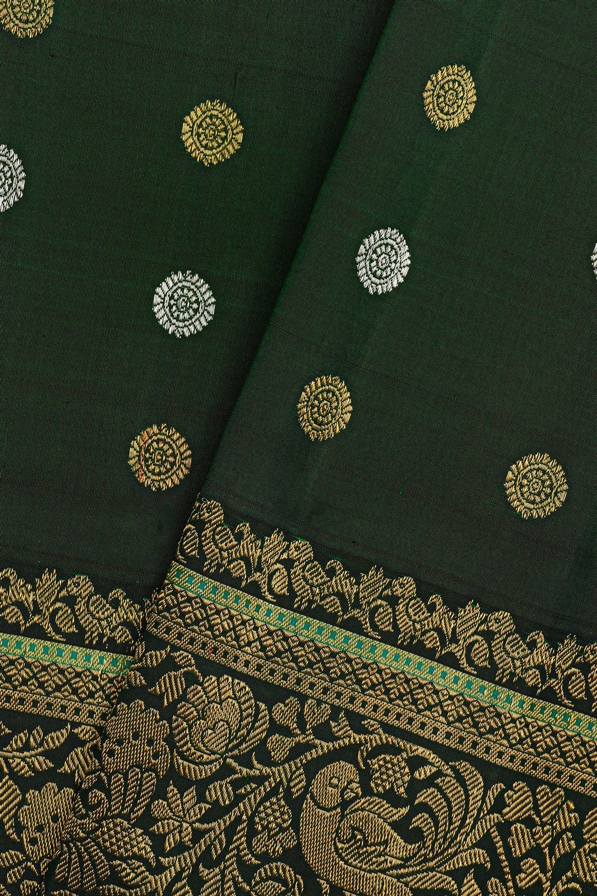Gadwal Silk Bottle Green Saree
