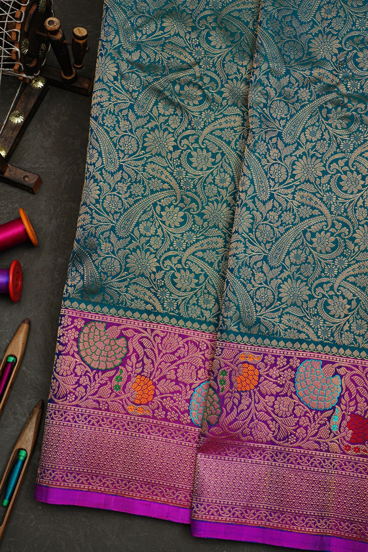 Gadwal Silk Peacock Blue Saree