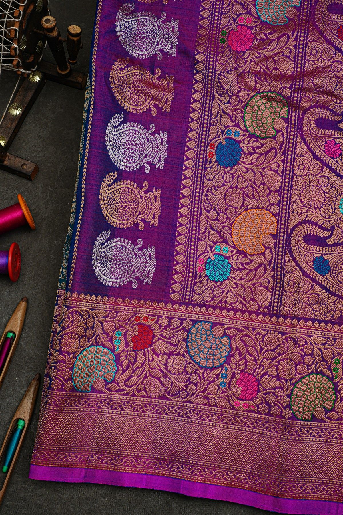 Gadwal Silk Peacock Blue Saree
