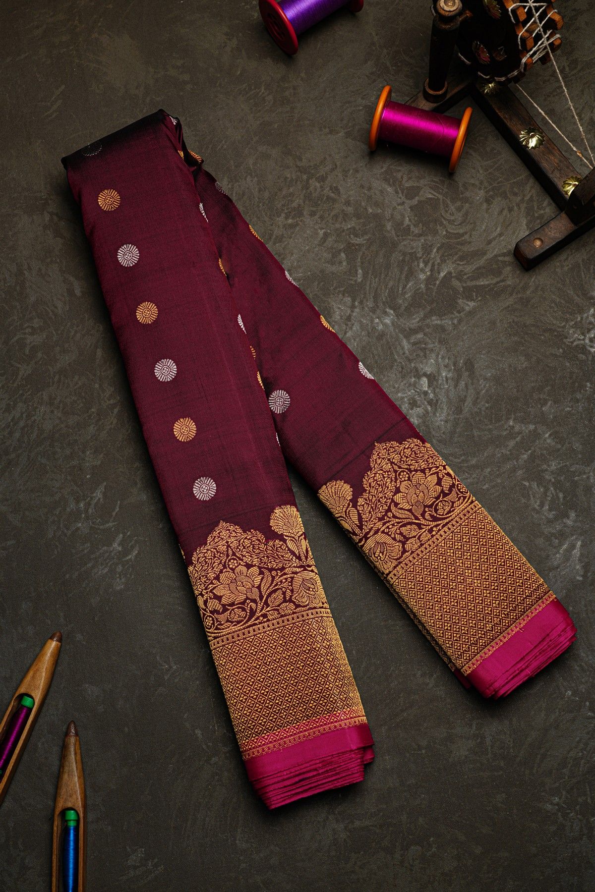 Gadwal Silk Wine Saree