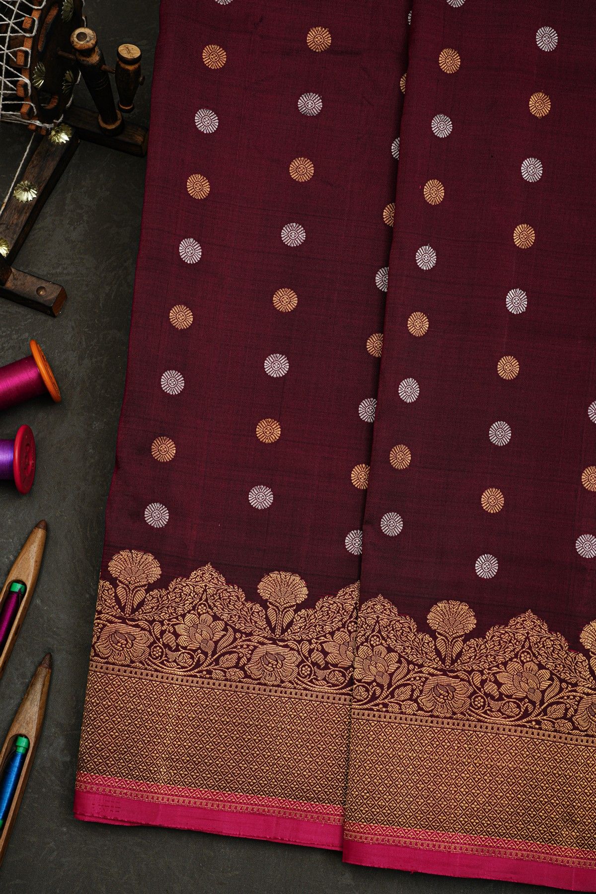 Gadwal Silk Wine Saree