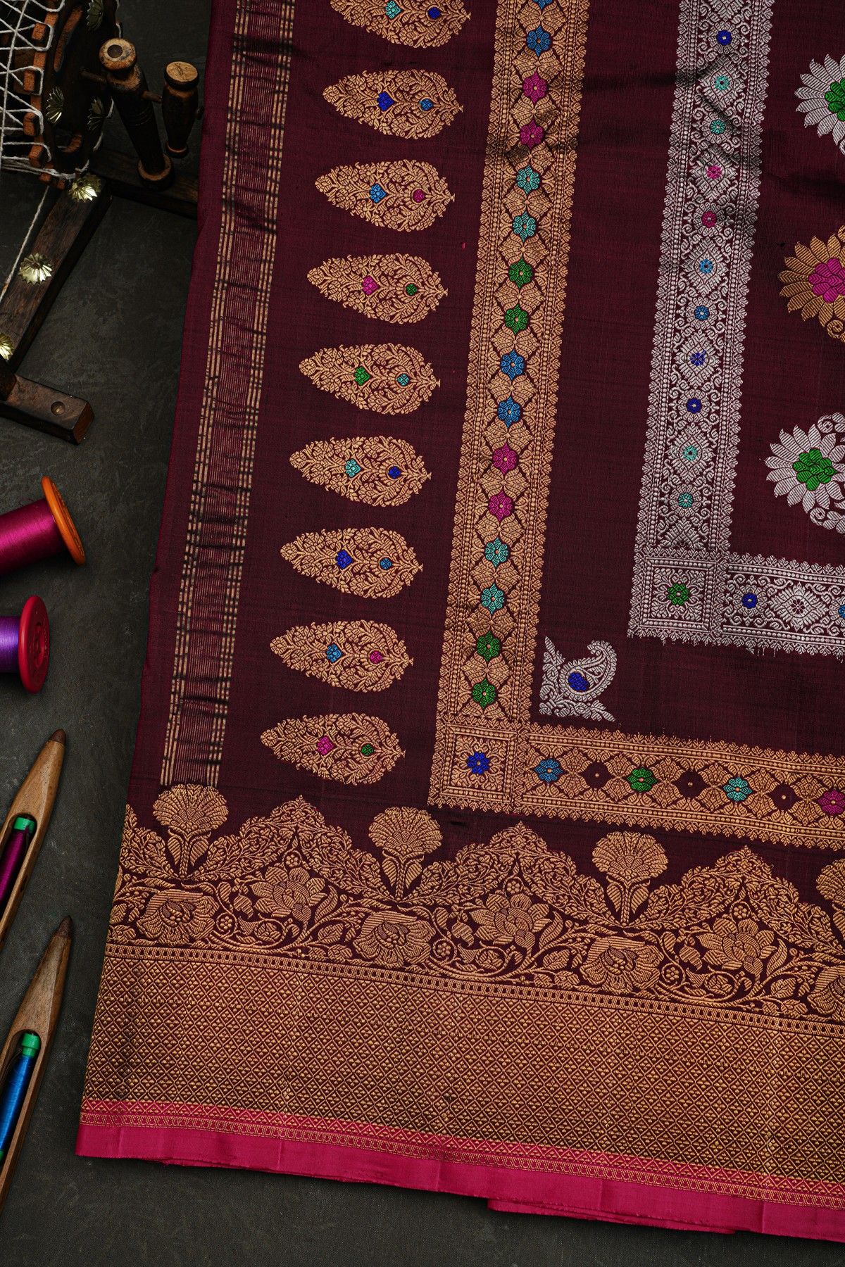Gadwal Silk Wine Saree