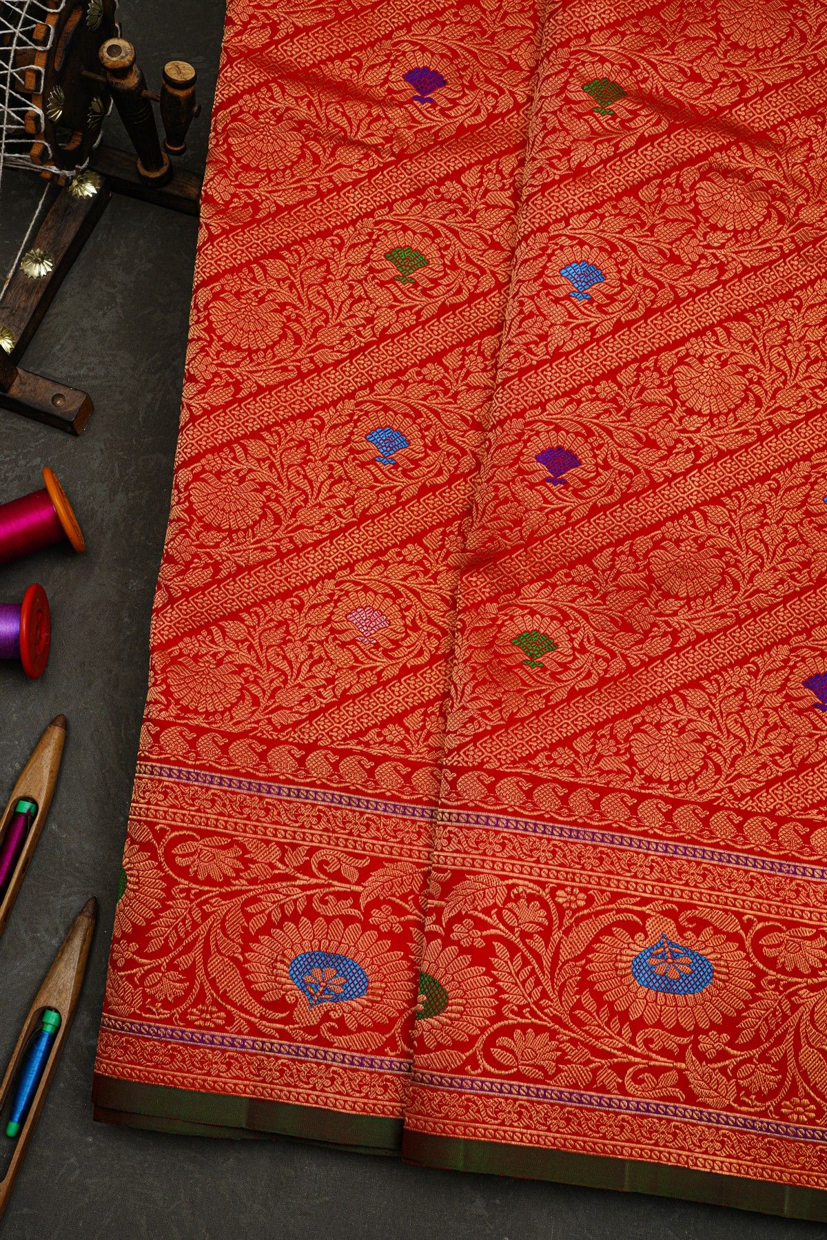 Gadwal Silk Red Saree