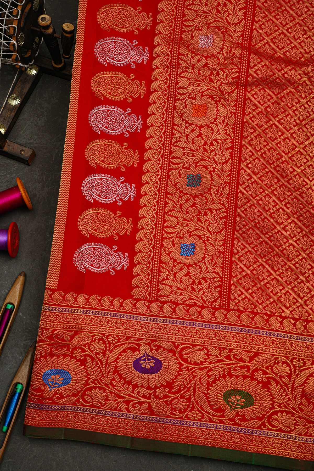 Gadwal Silk Red Saree