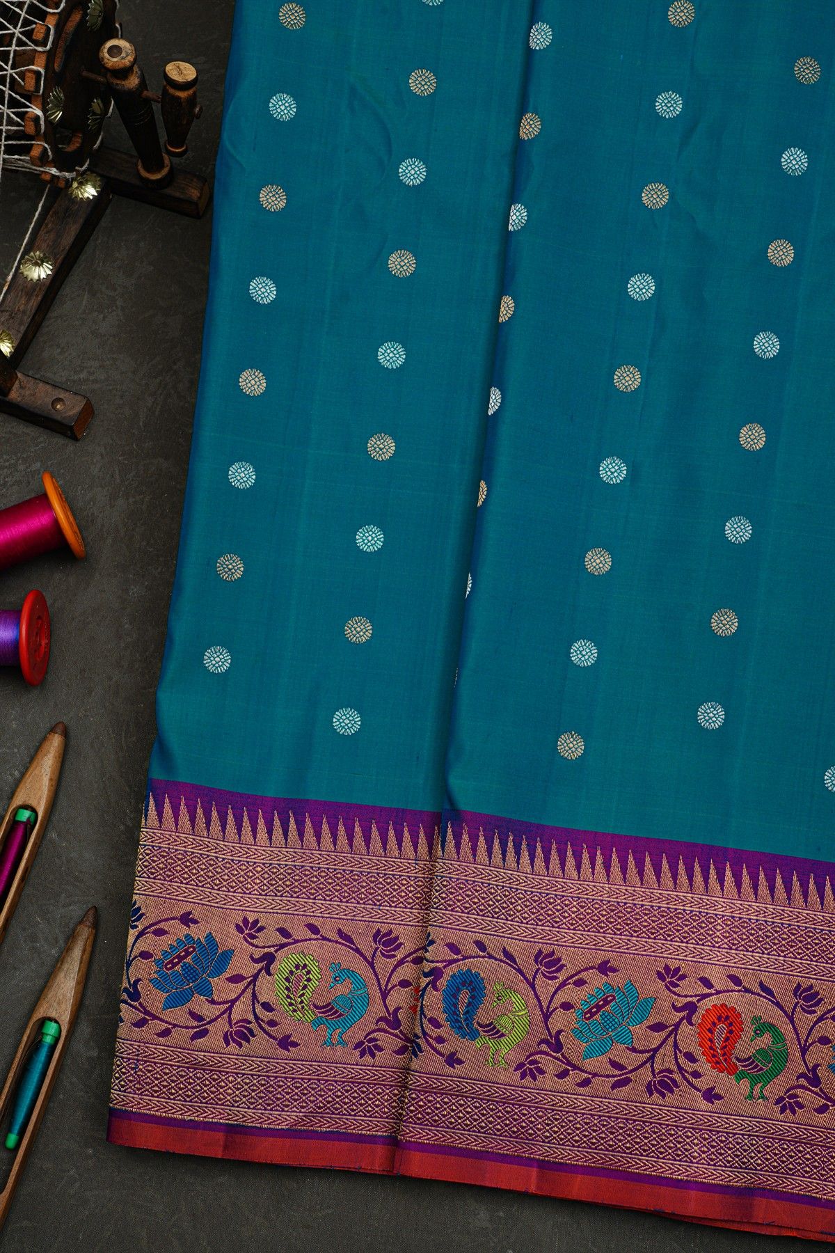 Gadwal Silk Peacock Blue Saree