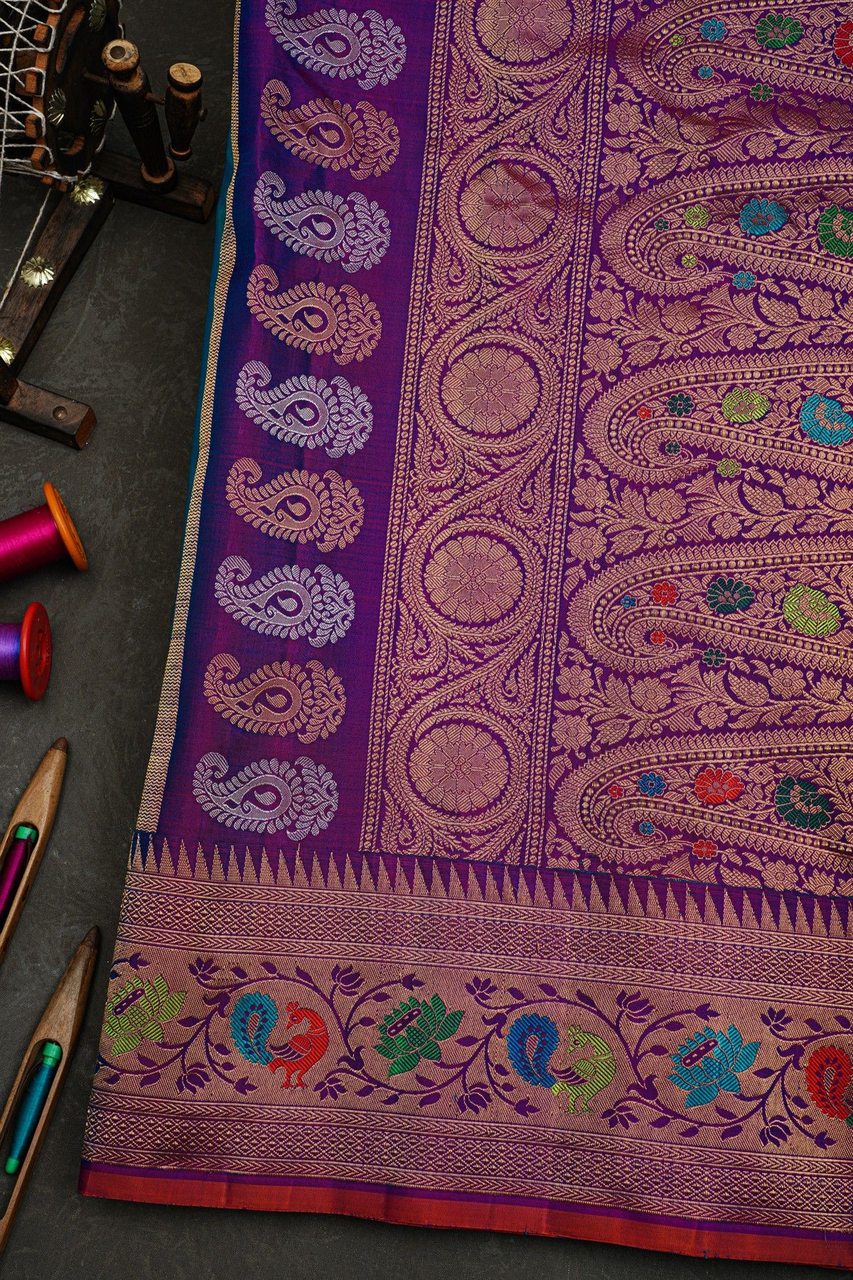 Gadwal Silk Peacock Blue Saree