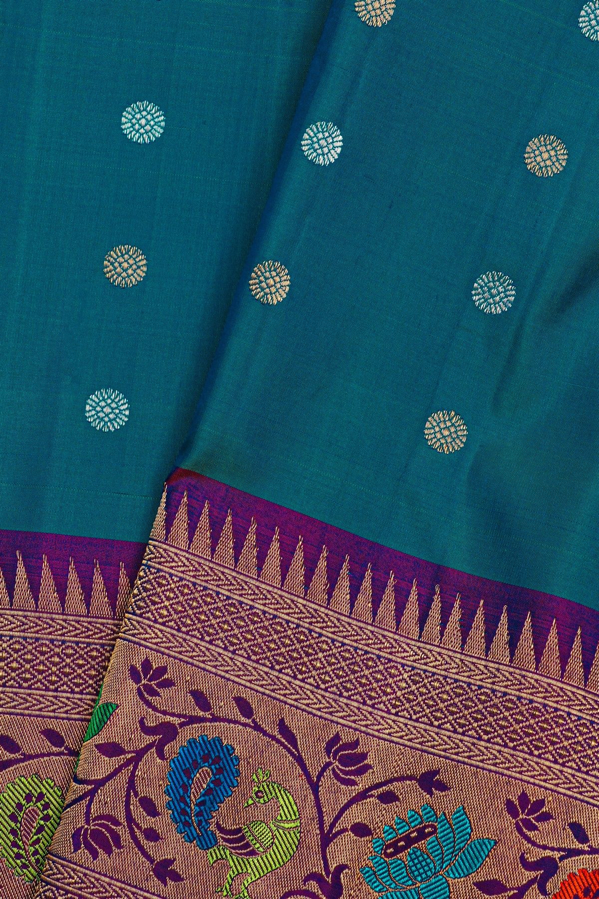 Gadwal Silk Peacock Blue Saree