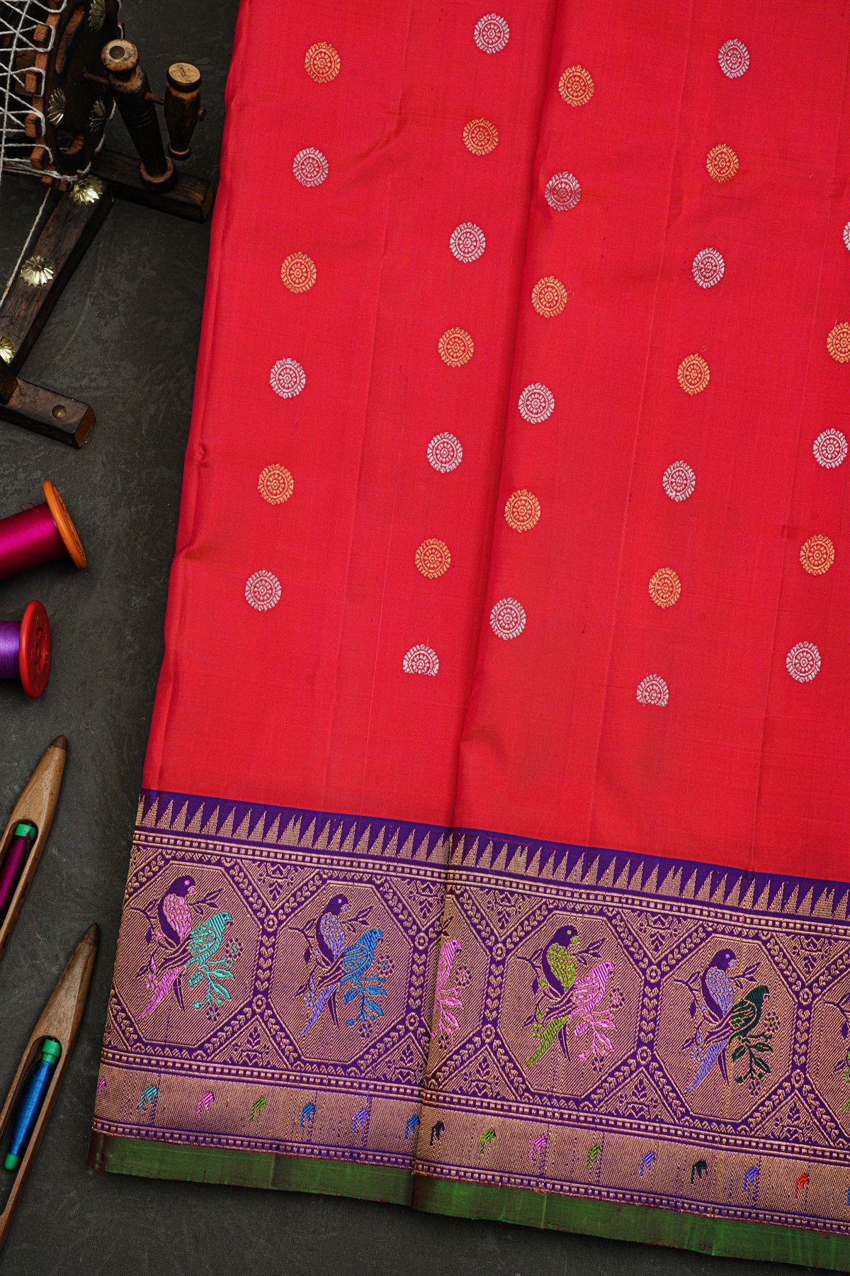 Gadwal Silk Red Saree