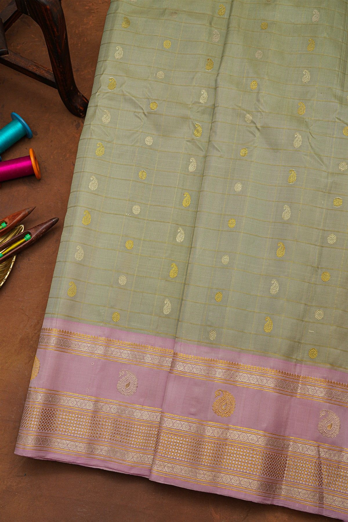 Gadwal Silk Pista Green Saree