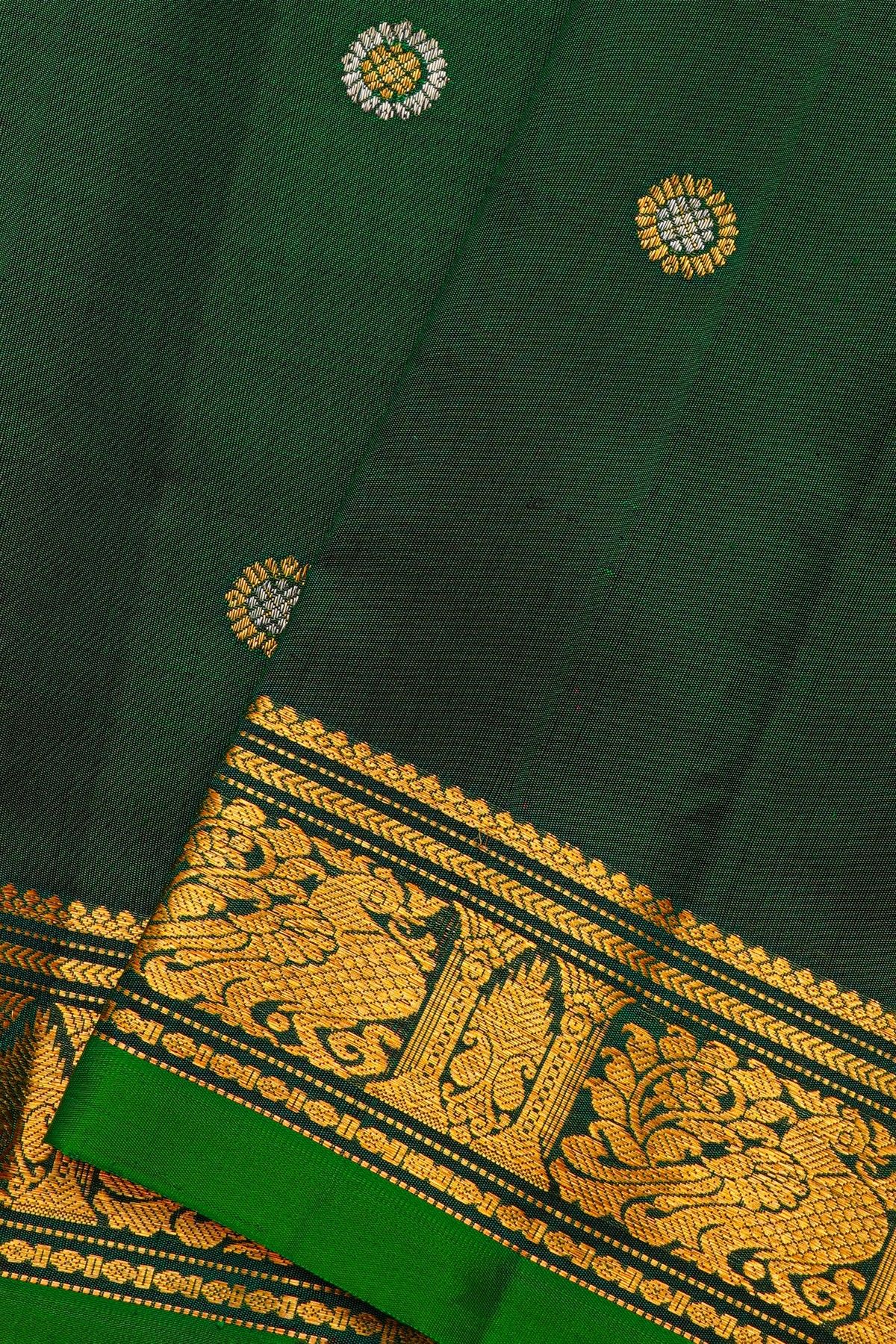 Gadwal Silk Bottle Green Saree