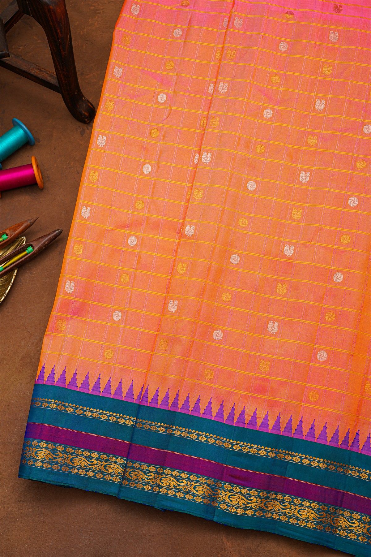 Gadwal Silk Peach Saree