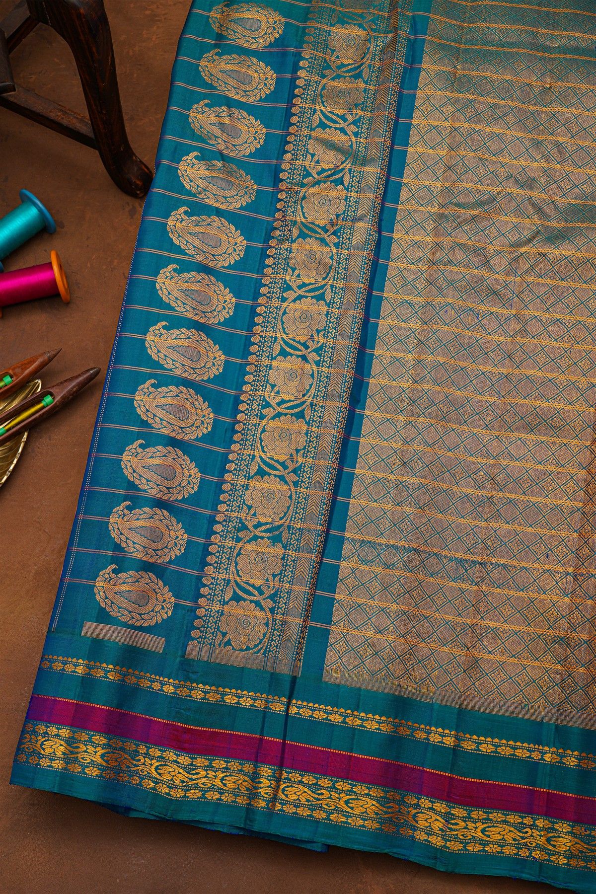 Gadwal Silk Peach Saree