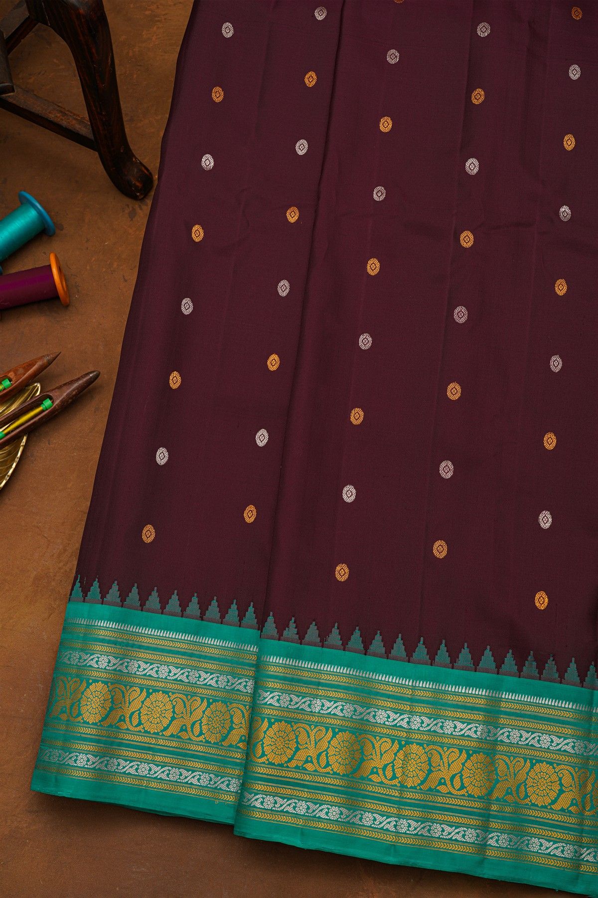 Gadwal Silk Dark Brown Saree