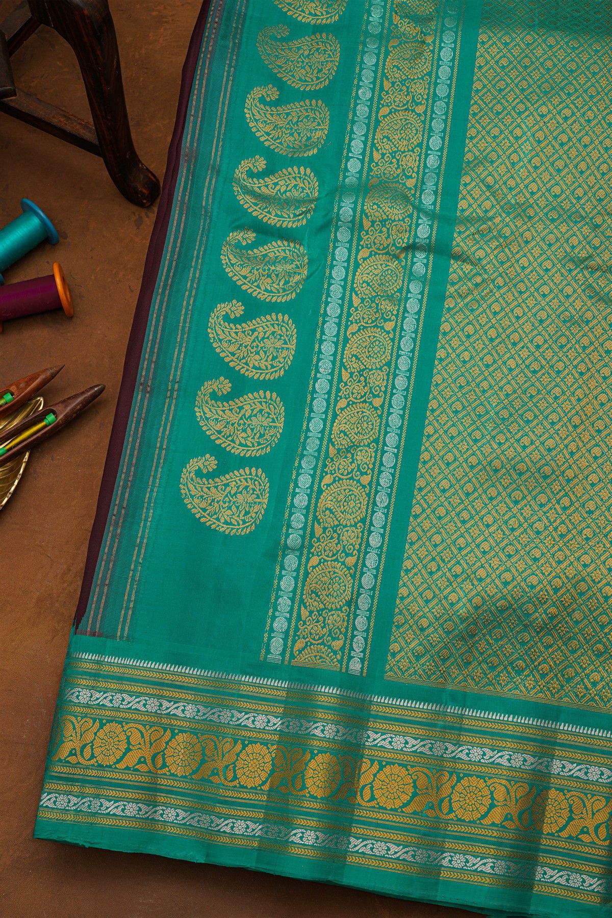Gadwal Silk Dark Brown Saree