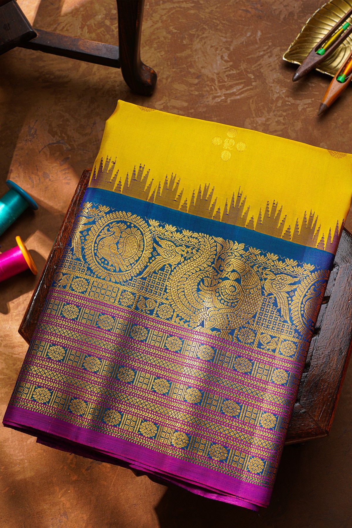Gadwal Silk Mustard Yellow Saree