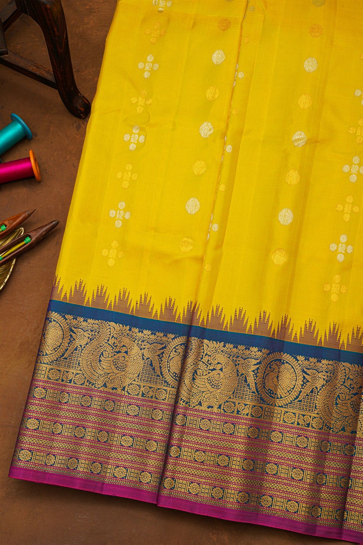 Gadwal Silk Mustard Yellow Saree