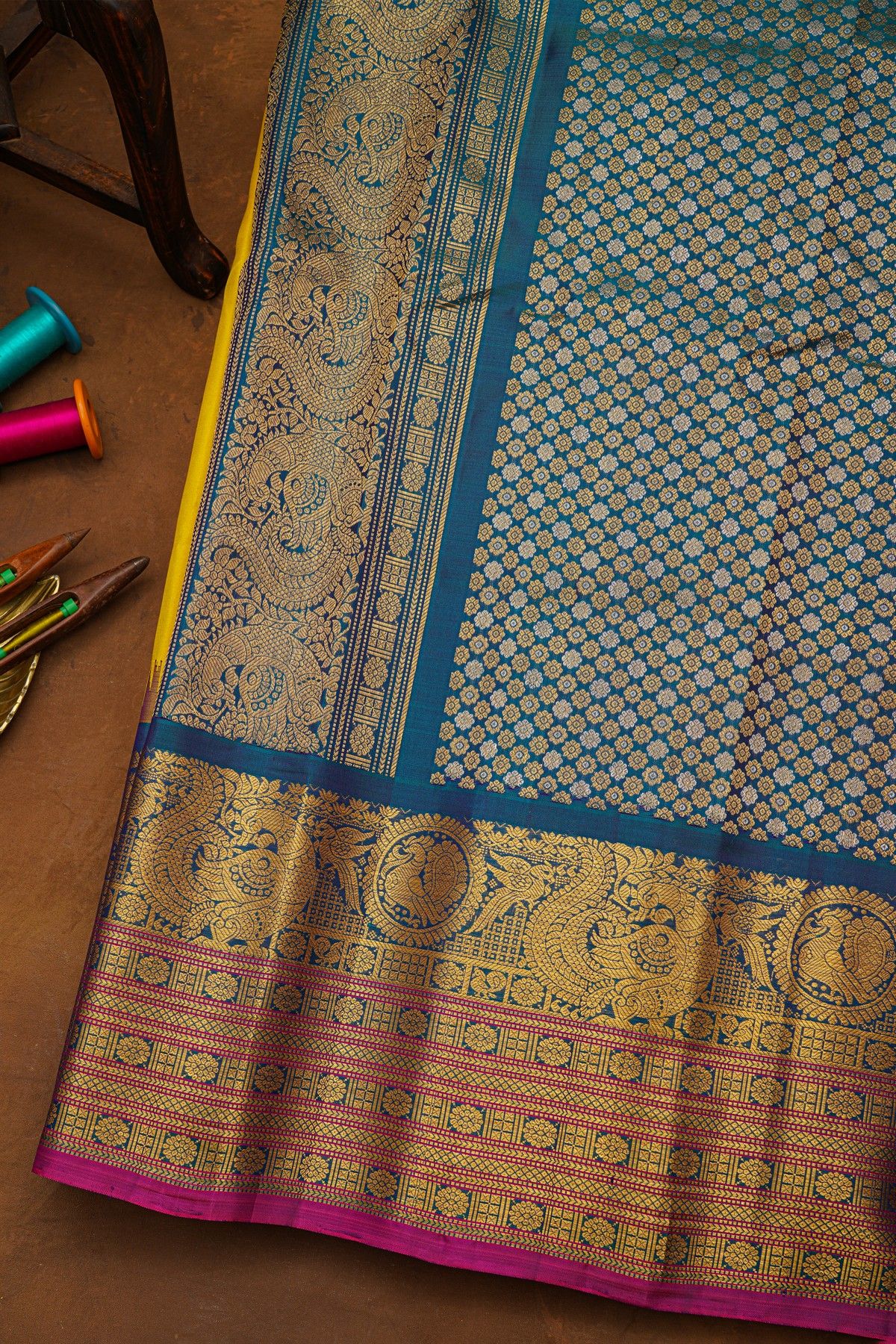 Gadwal Silk Mustard Yellow Saree