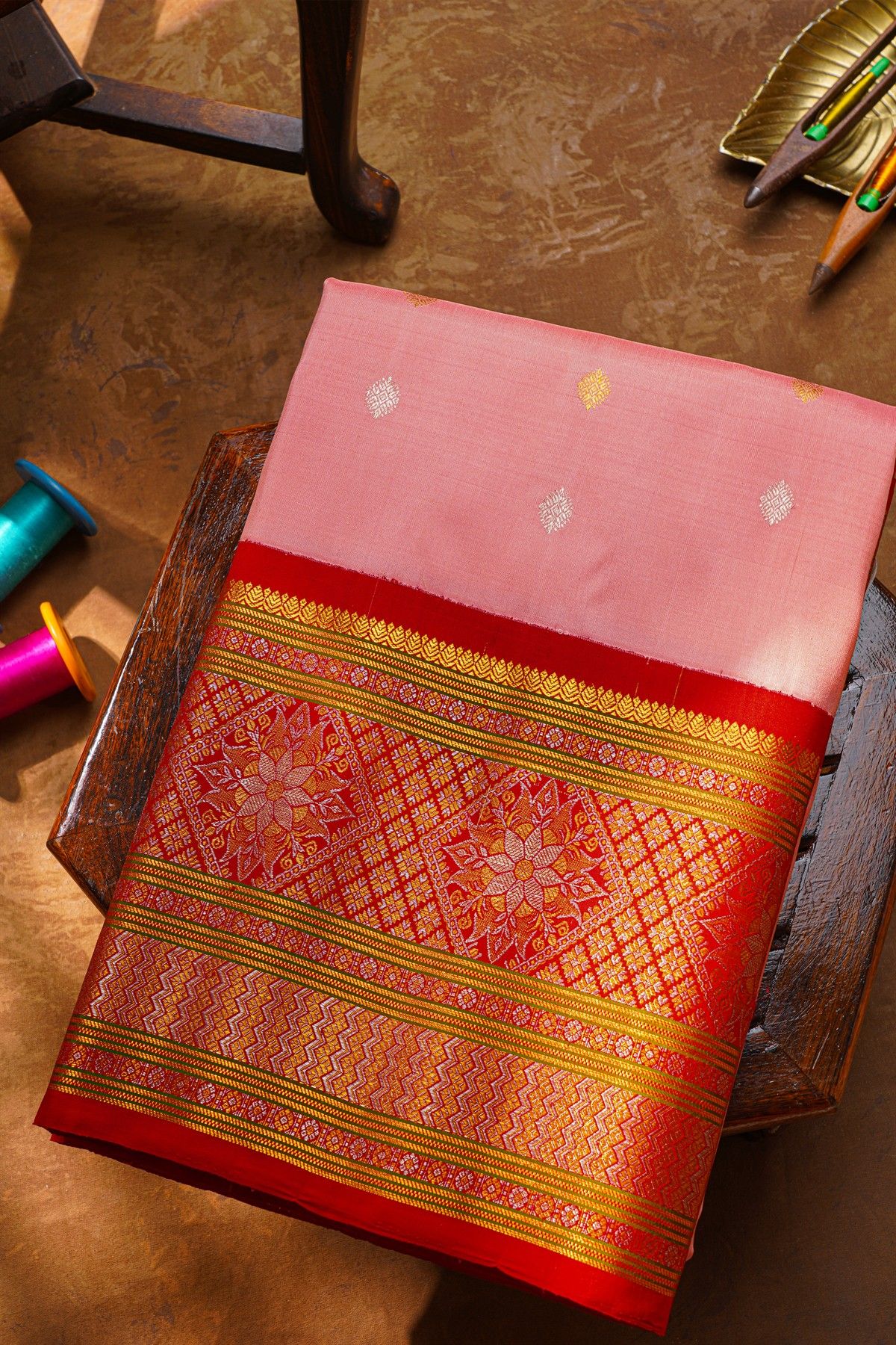 Gadwal Silk Peach Saree