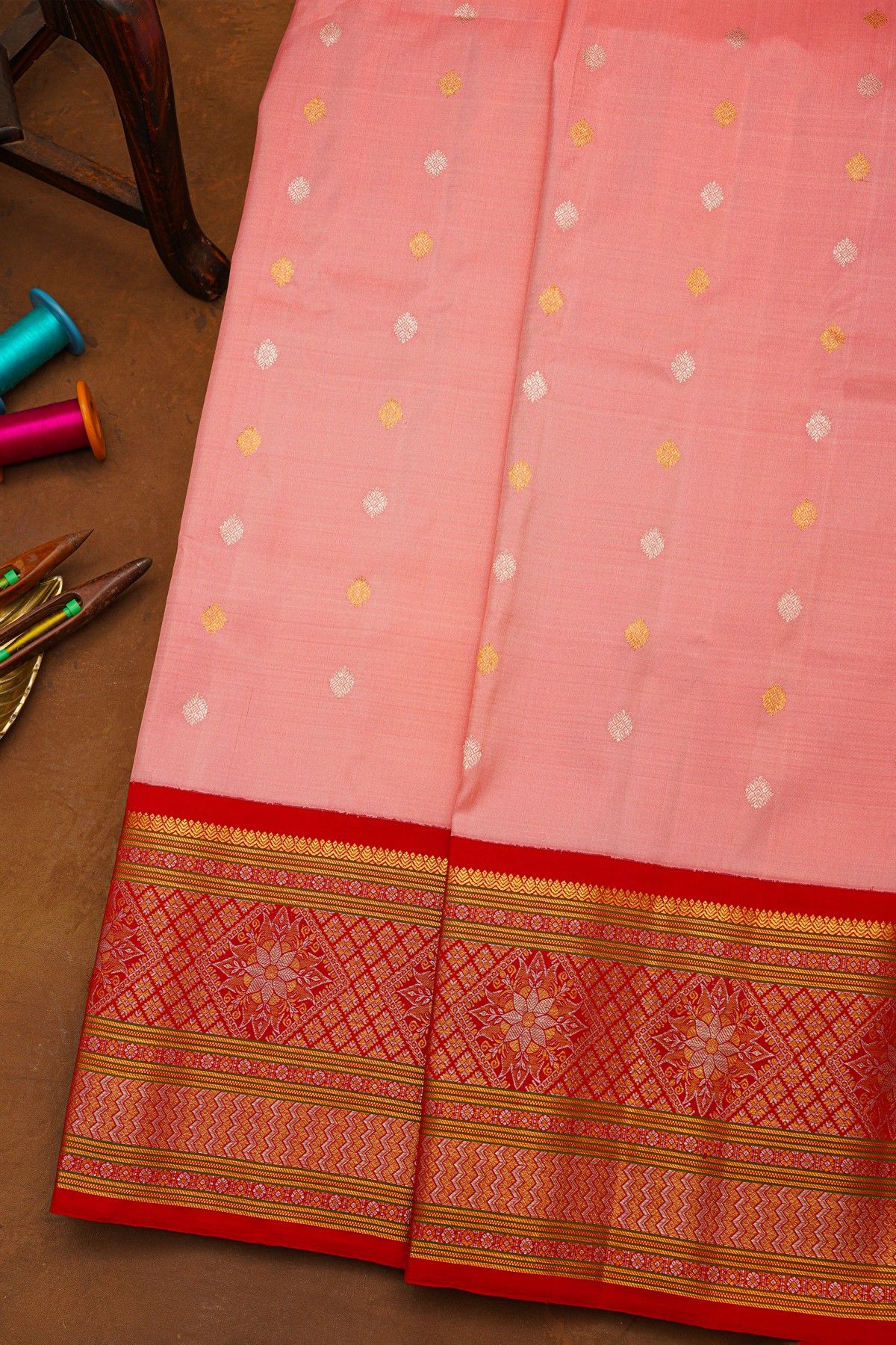 Gadwal Silk Peach Saree