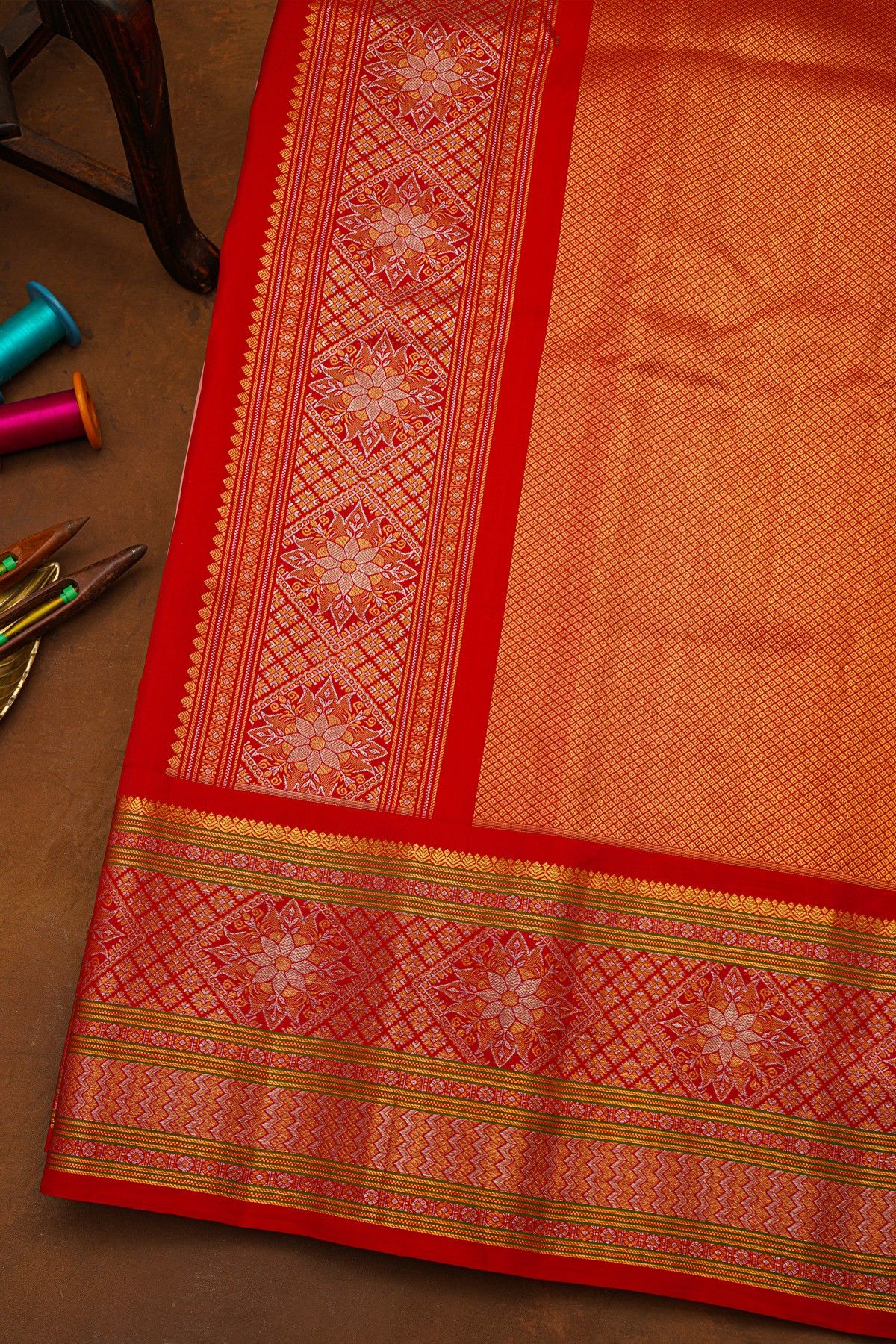 Gadwal Silk Peach Saree